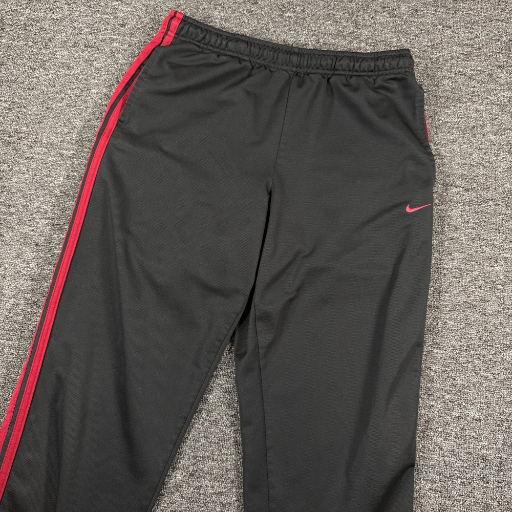 Vintage Nike Track Pants Mens M Black Red Side Stripe Swoosh Mesh Activewear